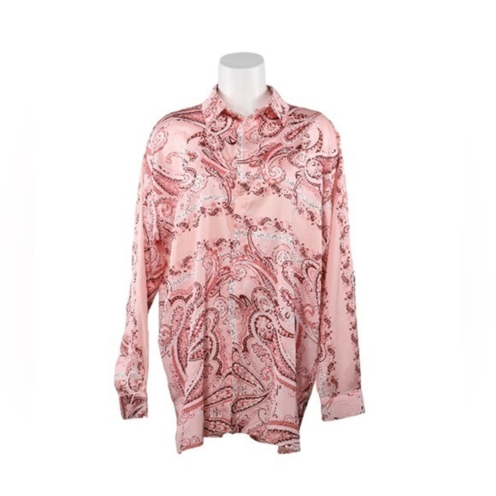 Missguided‎ pink satin shirt dress barbiecore paisley